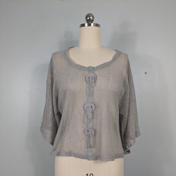 Net Top OS Tan Taupe Lagenook Button Funky Artsy Eclectic Beach Neutral Open - Picture 8 of 11